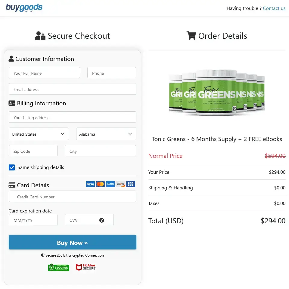 Tonic Greens Get Official Site Checkout Page